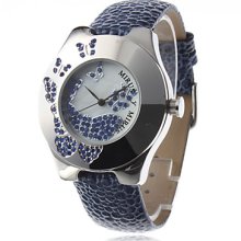 Butterfly Women's Beautiful Design Leather Analog Quartz Wrist Watch (Blue)