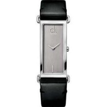Calvin Klein Gents Silver Dial Black Leather Strap K0123107 Watch