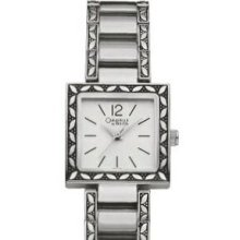 Caravelle Ladies` Square Dial Black And Silver-tone Dress Watch