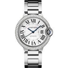 Cartier Ballon Bleu (mid-size)medium Auto Diamond Bezel Ref We9006z3 White Gold