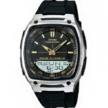 Casio Data Bank World Time Mens Black Face Design With Gold Watch Aw81 Aw-81-1a2