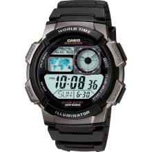 Casio Mens Calendar Day/Date Watch w/Round Digital Dial and Black Expansion Band