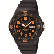 Casio Men's Divers Black Resin Watch w/ Black & Orange Dial