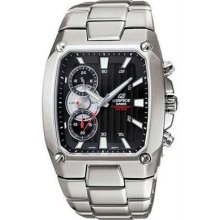 Casio Mens Edifice Stainless Steel Square Patterned Black Dial Ef538d-1a