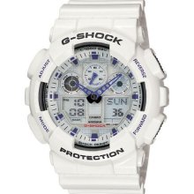 Casio Mens G-Shock X-Large G Stainless Watch - White Rubber Strap - White Dial - GA100A-7A