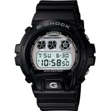 Casio Mens G-Shock Retro-Vintage Multifunction Resin Watch - Black Rubber Strap - Silver Dial - DW6900HM-1