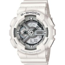 Casio Mens G-Shock Ana-Digi Plastic Watch - White Rubber Strap - White Dial - GA110C-7A