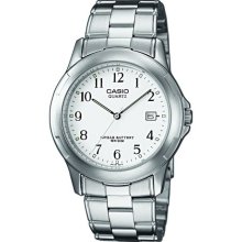 Casio Mtp-1219A-7Bvef Gents Watch Quartz Analogue White Dial Silver Steel Strap