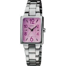 Casio Women's Core LTP1294D-6A Silver Stainless-Steel Quartz Watch with Pink Dial