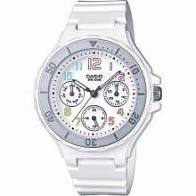 Casio Women's Sport Classic Silver Multi-Dial Watch, White Resin Strap