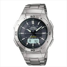 Casio wva470dj-1a men's waveceptor ana-digi solar atomic steel bracelet watch