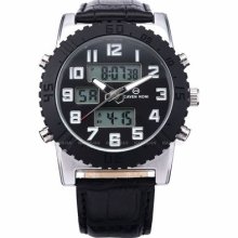 Cavennoni Lcd Digital Day Alarm Black Dial Leather Mens Sport Watch Usts