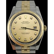 Champagne diamond dial datejust men rolex watch SS & gold jubilee fluted bezel - Gold - Metal