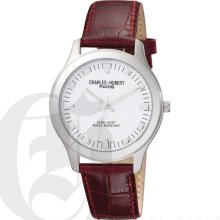 Charles Hubert Classic Mens White Dial Dress Watch with Red Calf Leather Strap 3706