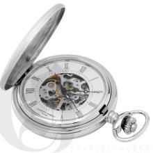 Charles Hubert Classic White Dial Pocket Watch with Sterling Silver Chain 3769