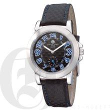 Charles Hubert Premium Mens Black Carbon Dial Stainless Steel Watch with Leather Strap 3740