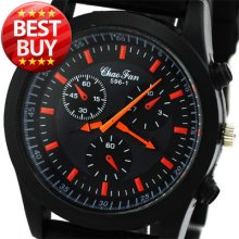 Charm Deco 3 Subdials Men Boy Sports Quartz Wrist Watch Black Leather Clock,9826