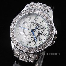 Charming Clear Crystal Black Band Analog Quartz Watch Womens Girls Gift