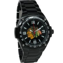 Chicago Black Hawks wrist watch : Chicago Blackhawks Stainless Steel Warrior Watch - Black