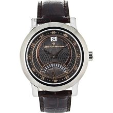 Christian Van Sant Men's Stainless Steel Case Brown Tone Dial Leather Bracelet Date Display 3AF121218