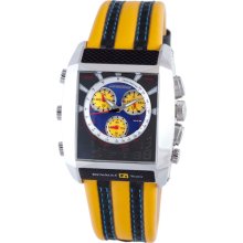 Chronotech Men's Blue Textured Dial Yellow and Black Leather Watch