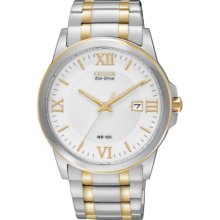 Citizen BM7264-51A Watch Bracelet Mens - White Dial Stainless Steel Case Quartz Movement