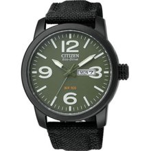 Citizen Bm8475-00x Eco-drive Military Green Dial Black Canvas Strap Watch 100m