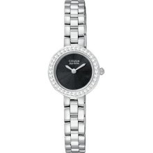 Citizen Eco-drive Crystals Black Dial Silver Tone Women's Watch Ex1080-56e