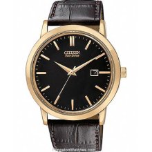 Citizen Eco-Drive Mens Strap Watch Black Dial Leather Rose BM7193-07E