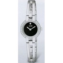 Citizen Eco Drive Silver Silhouette Crystal Bangle Watch W/ Black Dial