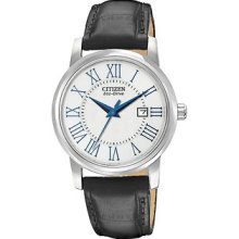 Citizen Ew1568-04a Womens Eco-drive Roman Numeral Black Leather Watch