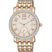 Citizen Ladies Eco-Drive Rose Gold Stainless Steel Case and Bracelet Rose Gold Dial Date EV1013-56A
