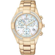 Citizen Ladies Gold Tone Eco-Drive Regent Chronograph Mother of Pearl with Diamonds FB1223-55D