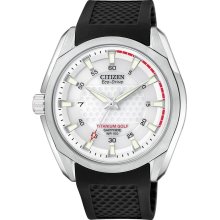 Citizen Mens Eco-Drive Golf Titanium Watch - Black Rubber Strap - Silver Dial - BM7120-01A