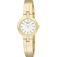 Citizen Quartz Womens Crystal Analog Stainless Watch - Gold Bracelet - White Dial - EK1182-58A