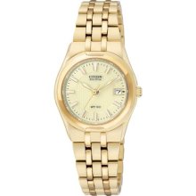 Citizen Womens $275 Eco-drive Gold-tone Ss Watch, Champagne Dial Date Ew0942-56p