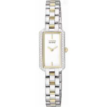 Citizen Womens $300 Eco-drive Two-tone Ss Watch, White Dial Crystals Eg2784-58a