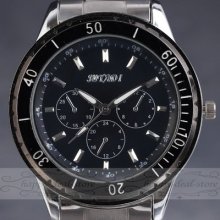 Class Black Men Wrist Watch Luxury Stainless Steel Band Quartz Dial Uhr 2605