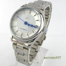 Classic Blue Hand S/steel Automatic Mechanical Calendar Lover Style Watch Ladies