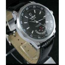 Classic Mens Watch Auto Mechanical.day Display Black Dial Deluxe.