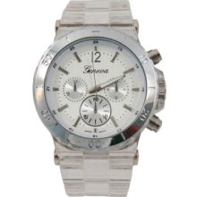 Clear Acrylic And Silver Bezel Oversize Watch For Women Or Men