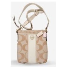 Coach Signature Stripe Swingpack Cross Body Bag, F48806 Khaki/ White,