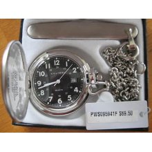 Colibri Silvertone Quartz Pocketwatch W/chain & Knife Pws095941f