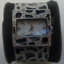 Colleen Lopez Animal Print Pave Cuff Watch Metaltone/black