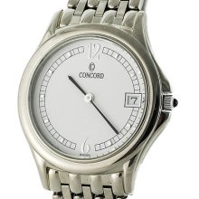 Concord 18k White Gold Quartz Man's Watch With Box And Papers