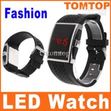 Cool Men's Women Red Led Digital Sport Watch Black Pu Fashion Unisex