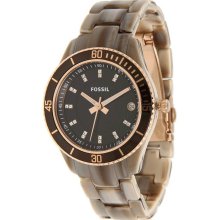 Crystals New FOSSIL Stella Ladies Round Quartz Plastic Brown Watch Bracelet