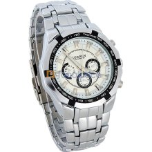 CURREN 8084 Round Dial Steel Band Men's Wrist Watch (White)