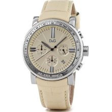 D&g Ladies Watch With Cream Chronograph Dial, Date, Stainless Steel Case Dw0678