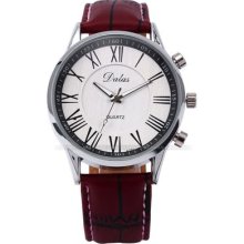 Dalas Roman Numerals Silver Case Men Dark Brown Leather Quartz Watch Dailyetrade